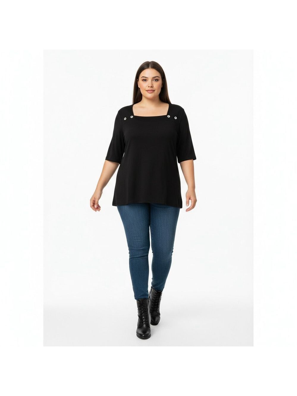 d&co. denim + company Black Short Sleeve Tee 1X